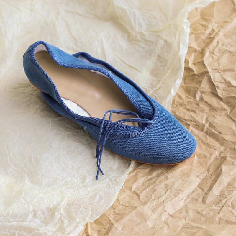 [Lames] Романтичные ~ ретро handmade балетные туфли французский деним цвет ballet одинарные туфли