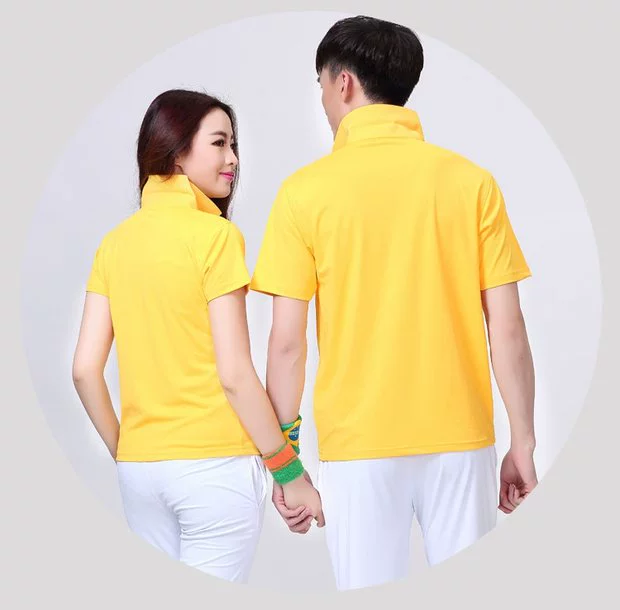 Quần áo thể thao lụa Hàn Quốc mùa hè đôi nam nữ giản dị ve áo ngắn tay áo thun nam và nữ thể thao quần yếm áo đơn - Thể thao sau