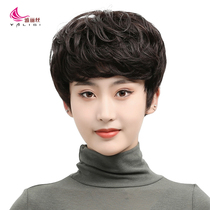 Real hair wig female short hair headgear new fashion curly hair wig set mother wig hand woven real hair full head wig
