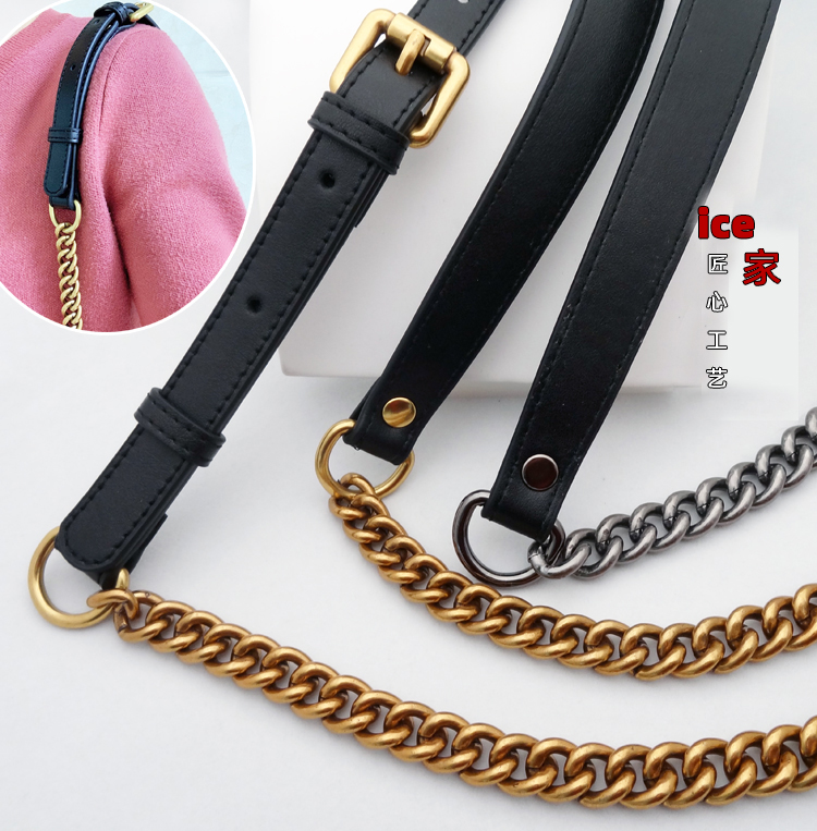 Half leather bag chain bag with single buy retro color aluminum chain accessories bag with bag chain decompression with single shoulder diagonal cross