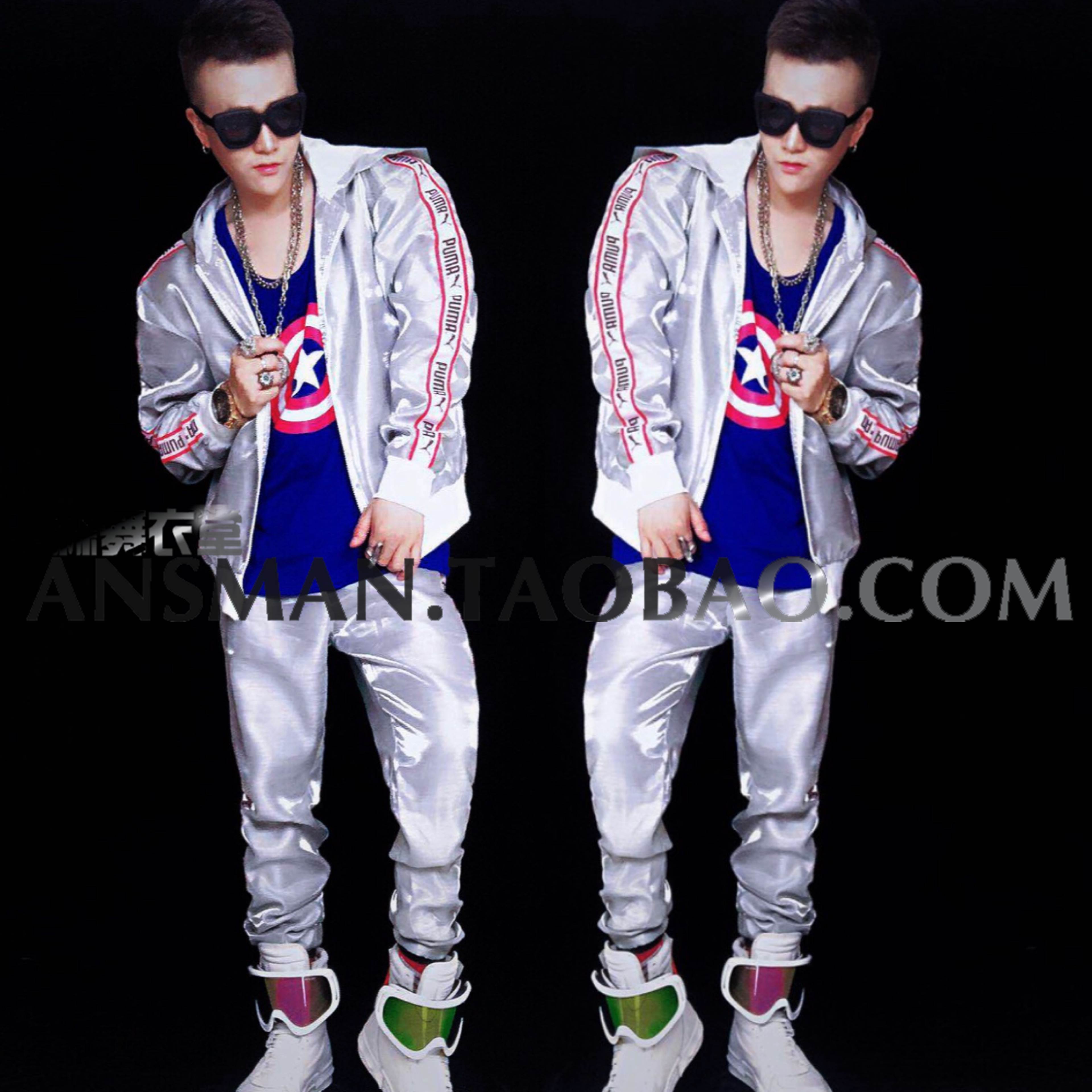 Nightclub bar DJ male singer DS GOGO Tide brand magic color silver white hip-hop baseball uniform costume suit male