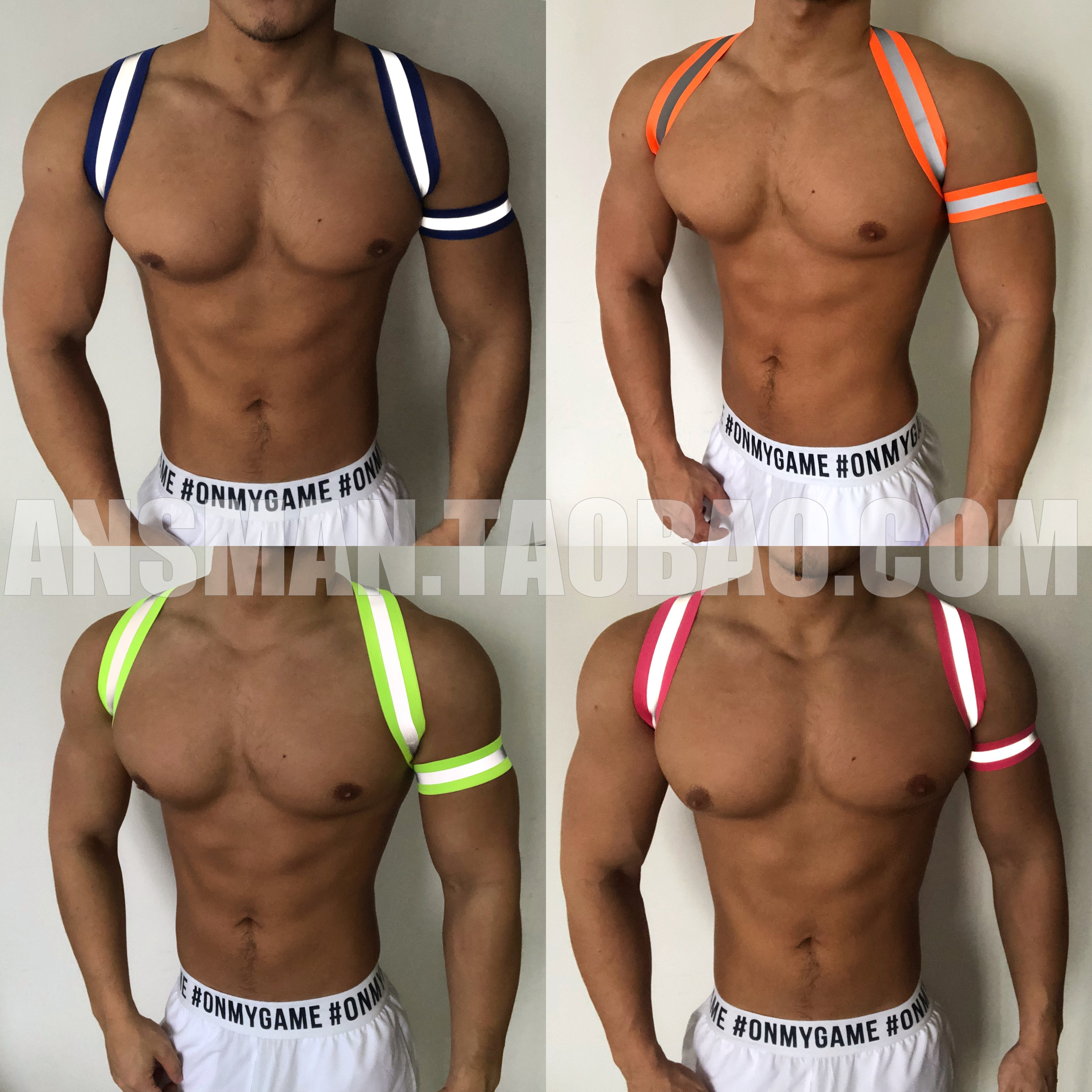 Nightclub Bar Male DS GOGO Colour fluorescent reflective chest with strap Canshoulder party Out of service W groveling white groin