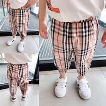 Baby summer thin foreign style plaid trousers Boys anti-mosquito pants Infant and small children cotton shut-up pants tide