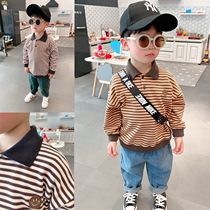 Boys foreign style lapel collar sweater 2021 spring new small childrens baby spring and autumn Korean version of cotton striped coat tide
