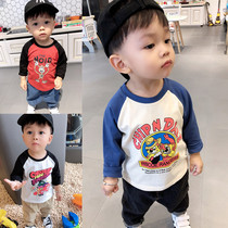 Potato mother childrens clothing Baby cotton Raglan shoulder T-shirt Boy childrens childrens childrens spring and Autumn cartoon long-sleeved base shirt