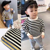 Baby wild spring and autumn round neck striped sweater Male and female children infant children cotton thread pullover sweater