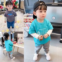 Baby 2020 spring and Autumn long-sleeved fake two-piece T-shirt Boy infant and child Western style top thin sweater