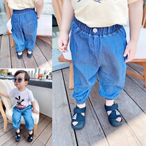 Baby thin section Tencel cotton anti-mosquito pants Summer boys foot pants Infant and small children loose bloomers