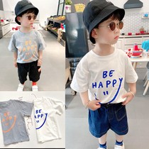 Healing Department Boy Cotton Smiley Face Short Sleeve T-shirt 2021 Summer Dress Kids Baby Korean Loose Comfortable Top
