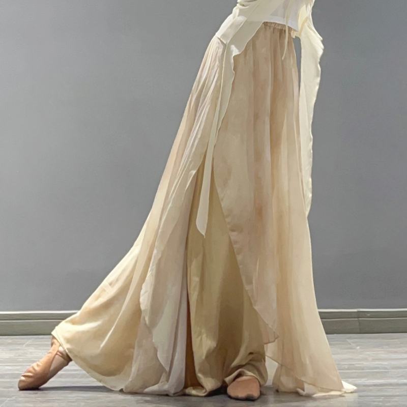 Classical Dance Costume Practice Pants Double-Layer Loose Wide-Leg Pants Skirt Chinese Style Performance Outfit for Women Flowing Pants