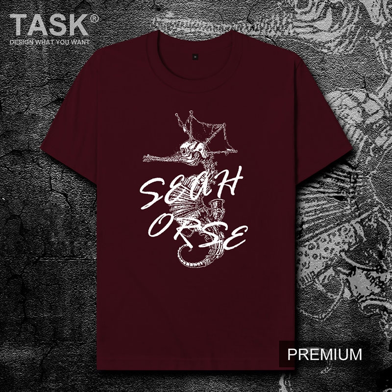 TASK Marine Seahorse Summer gốc lớn Mã bông ngắn tay áo thun nam và nữ Casual Hip-Hop trên 0007