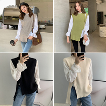 Pregnant woman knitted vest 2021 autumn winter vest Korea same loose round neck pullover knitted fashion sweater waistcoat