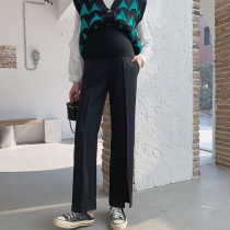 Nala homemade Pregnant Pregnant Woman Open Fork Straight Tube Western Dress Pants Spring Dress 2022 New Pituality Tugging Broadlegged Pants