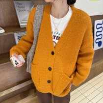 ◆Nora’s homemade◆Pregnant women’s popular pumpkin orange cardigan and sweater for autumn new style soft and waxy V-neck sweater top