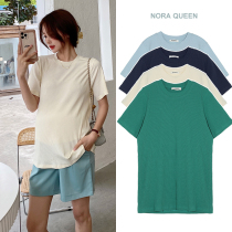 Pregnant woman short sleeve T-shirt pit slim solid color wild base shirt top 2021 summer new soft waxy ins tide mom
