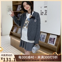 ◆Nora’s homemade◆Pregnant women’s gray round neck knitted cardigan new autumn and winter loose and versatile sweater jacket with design