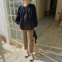 Pregnant women new cotton black fashion shirt round neck long sleeve pullover embroidery loose base shirt 2021 Spring