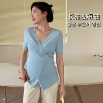 Nala homemade Pregnant Woman V Collar Do Nt Knit Blouse Spring Summer Design Sensation with a small crowdbeating undershirt