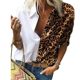 Large size women's POLO collar leopard print stitching straight loose casual long-sleeved chiffon shirt trendy S-5XL