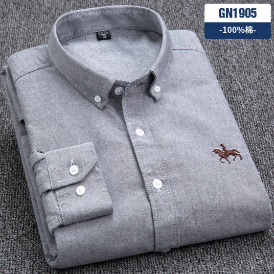 Paul 100% cotton men's Oxford spinning long-sleeved shirt middle-aged and young people casual solid color cotton shirt large size men's clothing