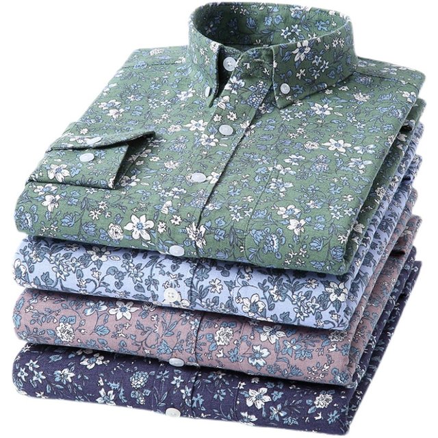 Paul 100% cotton 100% men's cotton floral shirt long-sleeved men's floral shirt for young and middle-aged people cotton oxford large size printed shirt for men