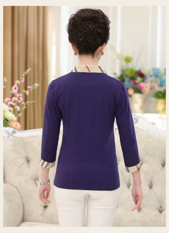 Giải phóng mặt bằng giá áo sơ mi nữ bảy điểm tay áo sơ mi nữ trung niên cotton kích thước lớn áo mẹ tải áo thun nữ tuổi 40