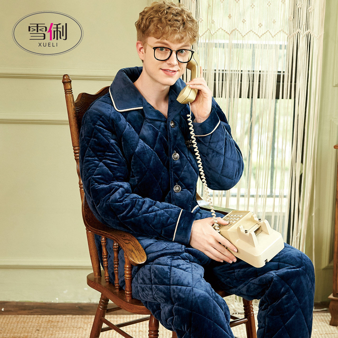 Snow li pajamas men autumn winter coral fleece thickened warm three-layer cotton flannel winter home clothes men's suit