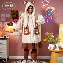 Xueli autumn and winter pajamas female flannel robe thickened coral velvet long cute 2021 new home wear