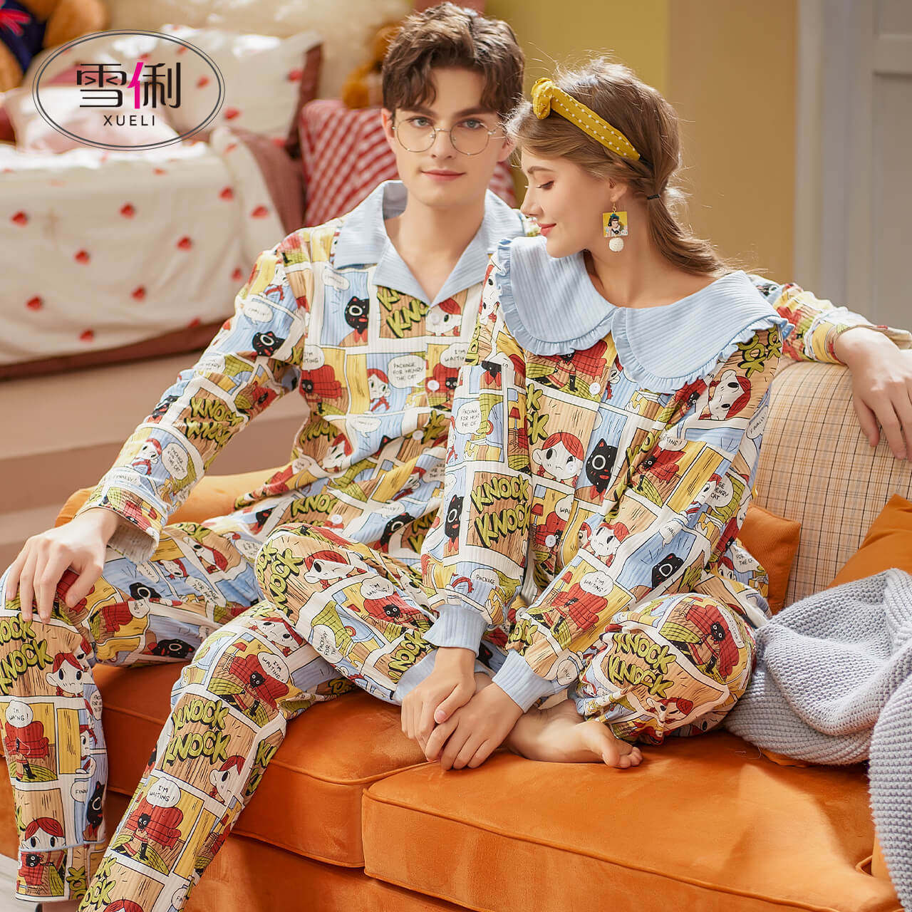 Snow Li autumn and winter pajamas ladies pure cotton thick couple loungewear can be worn outside the long-sleeved suit 2022 new model