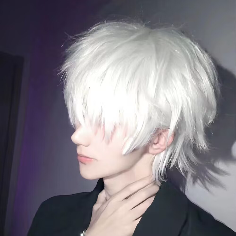 Pure White Wig for Men, Short Hair, Anime Cosplay, Japanese Style, Youthful, Two-Dimensional, Student, Daily Wear, Full Head Wig Pure White Wig for Men, Short Hair, Anime Cosplay, Japanese Style, Youthful, Two-Dimensional, Student, Daily Wear, Full Head Wig