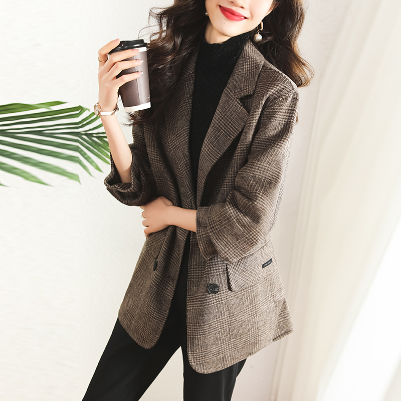High-End Blazer for Women 2026 Spring and Autumn New Fashion Stylish Plaid Tweed Double-Sided Woolen Coat