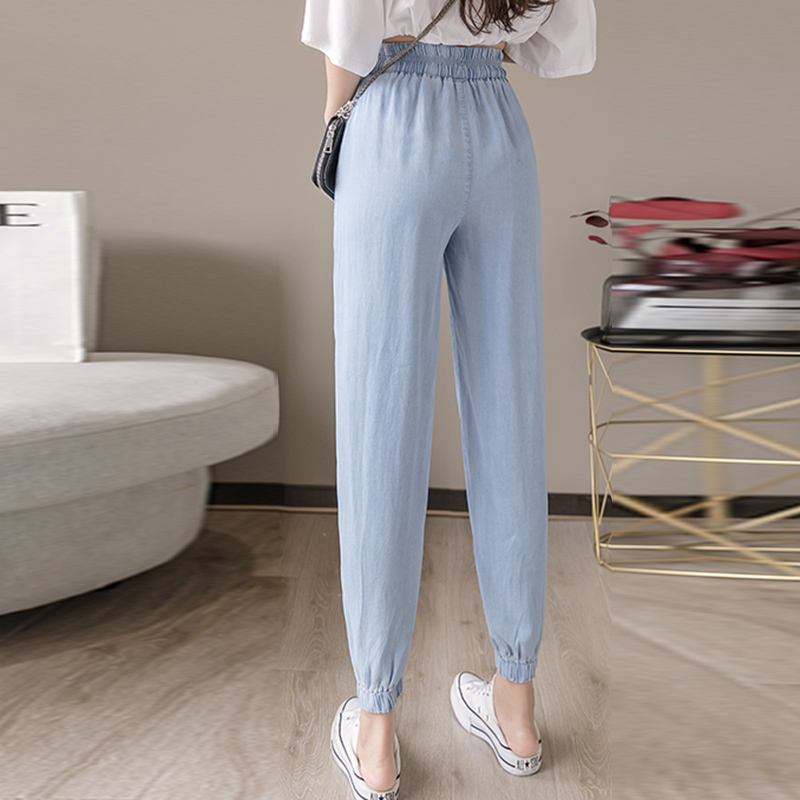 2020 mùa hè mới của Hàn Quốc phiên bản của giản dị quần jean loose-fitting mỏng chân cô gái học sinh trung học cơ sở chín điểm Harlan quần