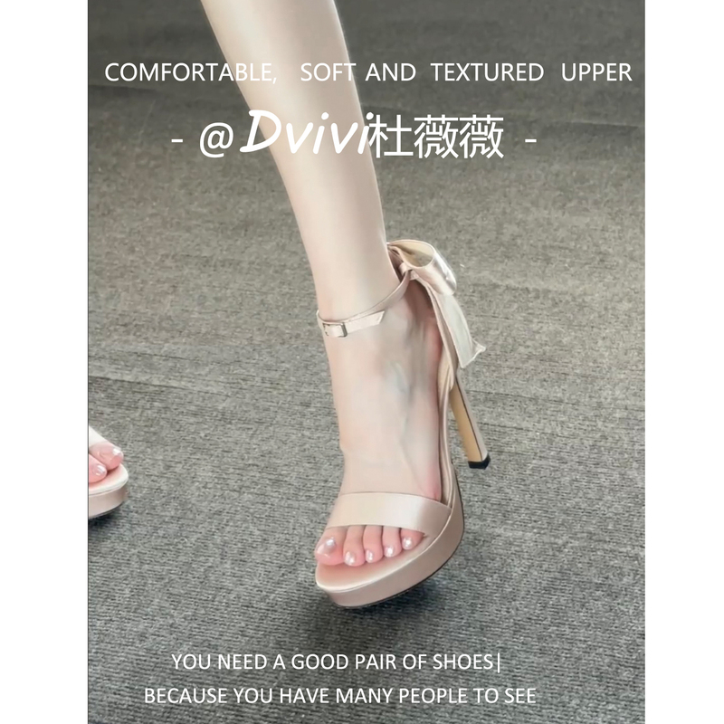 【Du Weiwei】～Stunning One-Strap High Heels for Women, Stiletto Heels with Bow, Waterproof Platform High-Heeled Sandals for Women, 12cm