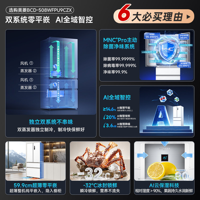 美菱BCD-508WFPU9CZX冰箱图片