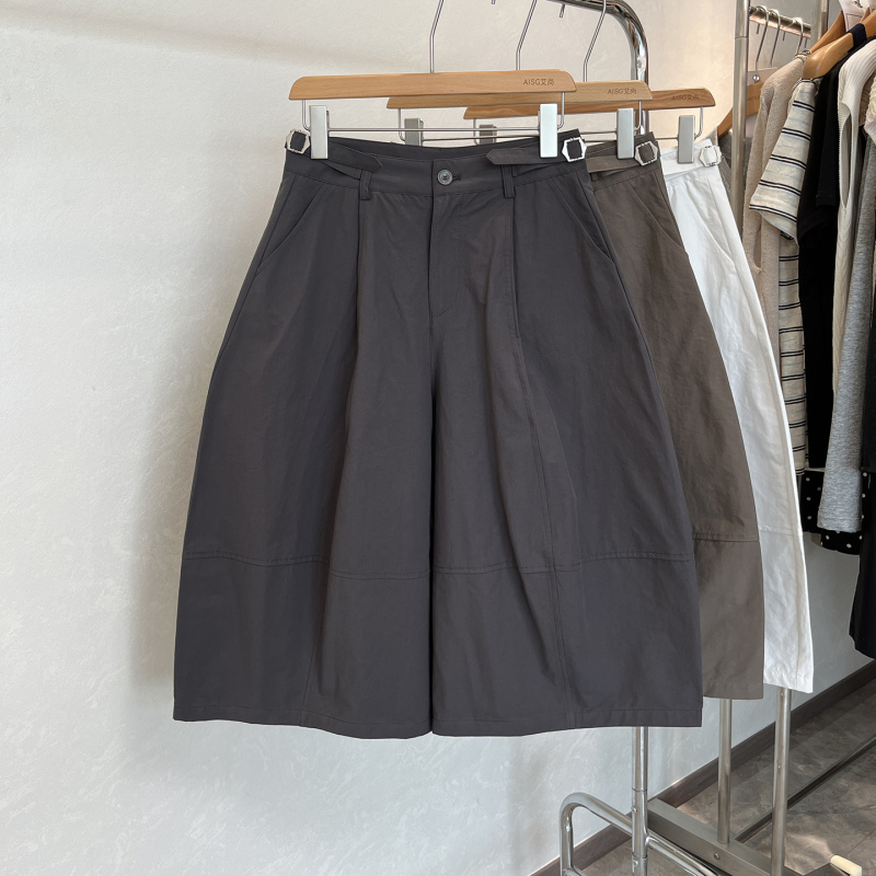 European Style Summer 2026 New Adjustable High-Waisted Versatile Loose Wide-Leg Casual Cropped Pants for Women