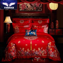 100 heavy industry embroidery embroidery wedding four-piece cotton red more than six or eight sets of bedding