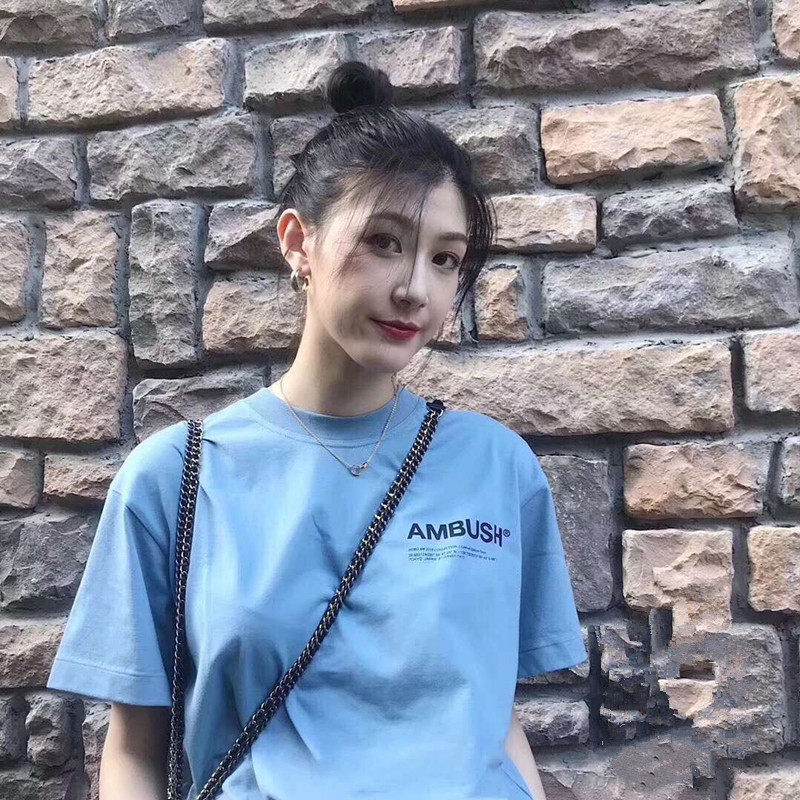 AMBUSH tide brand youth round neck men and women with the chest LOGO letter short-sleeved t-shirt simple all-match style