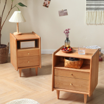 Nordic Solid Wood Bed Head Cabinet Mini Small Shelve Narrow small cabinet Original Wood Color Day Style Cherry Wood Bedside Cabinet