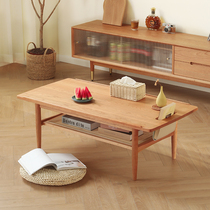 Nordic Solid Wood Vines Chic Tea Table Cherry Wood Living Room Double Tea Table Day Style Brief Black Walnuts Wood Mesh Red Coffee Table