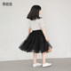 ເສື້ອຜ້າເດັກນ້ອຍຂອງພໍ່ Cai 2024 summer girls' skirt A-line black three-layer gauze skirt Princess skirt 630+791