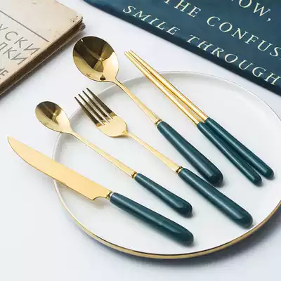 Emerald Nordic creative ceramic handle stainless steel chopsticks fruit fork coffee spoon steak knife and fork spoon dessert spoon