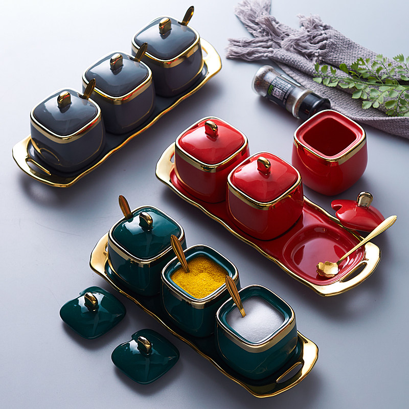 Nordic Emerald Concorting Can Ceramic Concort Package Combined Sugar Salt Tank Household Kitchen Products