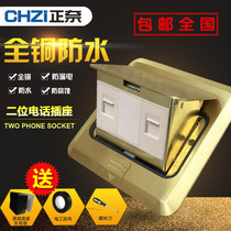 Nai two-digit telephone ground plug-in full copper waterproof pop-up double-Port telephone voice ground floor socket bottom box