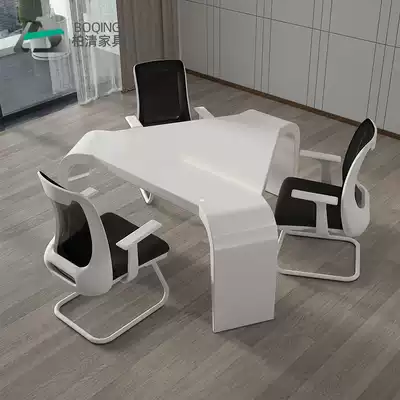 Simple modern creative negotiation table and chair combination One table and three chairs white paint conference table Training table and chair meeting area