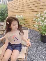 Girl Striped Cherry T-Shirt Child Pure Cotton Summer Round Collar Short Sleeve T Womens Personality T-Shirt Jacket 22 New