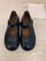 Girls Black Academy Wind Small Single Shoes Childrens Leather Velcro Leather Shoes Hollow Flower Shoes 21 Autumn and Winter New