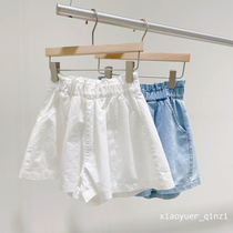 Girls two-color bud shorts childrens cotton thin denim shorts pure white all-match pants summer hot pants