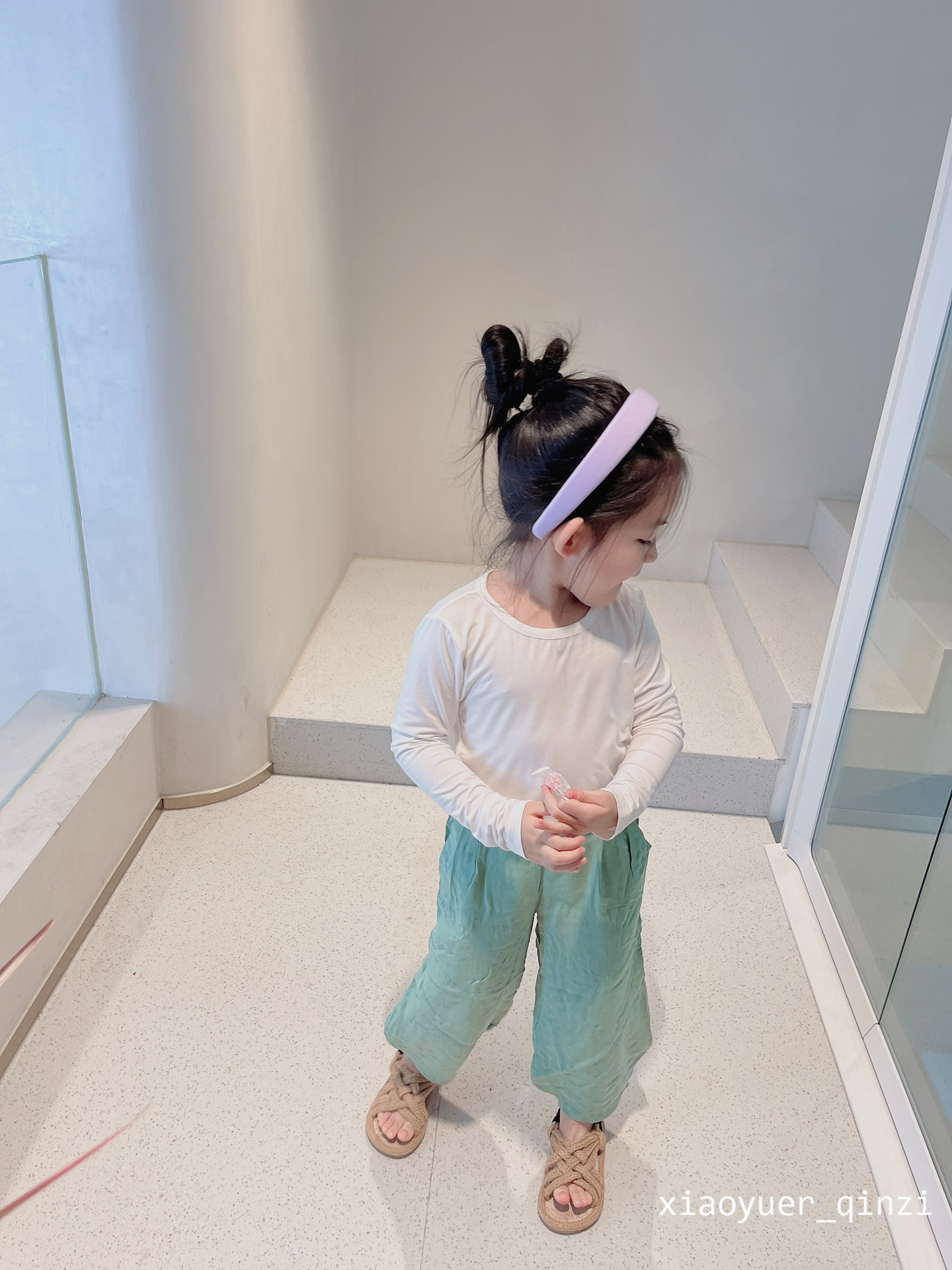 Children's two - color cotton yarn mosquito - proof pants girl Makaron wide leg nine - point pants pure cotton thin light - thin pants