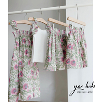 Girls purple flower suit childrens purple crushed flower suspenders dress flower skirt pants summer