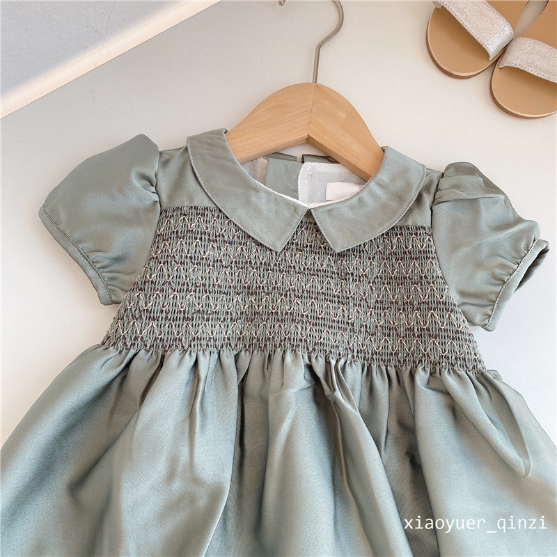 Girls Match Green Silk Packing Dress Children Doll Front Dress 22 Spring Summer Dress